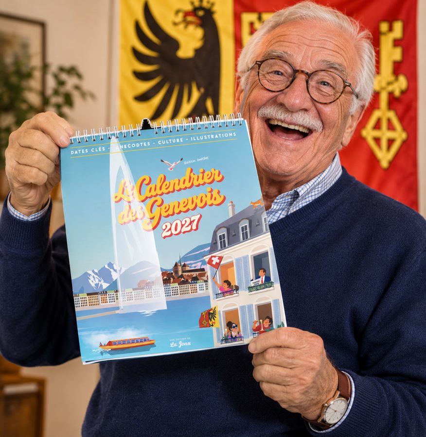 Jean-Pierre avec son Calendrier des Genevois